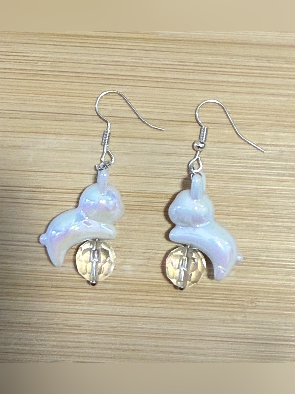 Iridescent White Bunny Drop Earrings